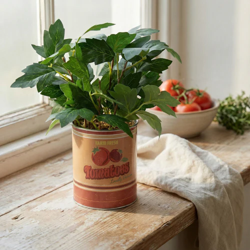 Faux Tomato Plant in Tin Pot