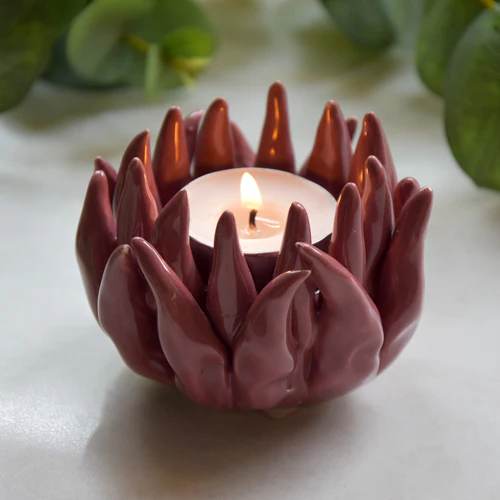 Flower-Shaped Pink Tealight Holder - Image 2