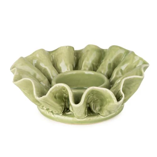 Green Glass Flower-Shaped Tealight Holder - Image 4