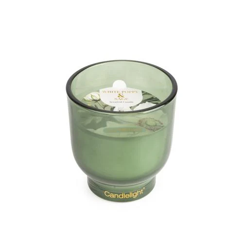 Medium White Poppy & Sage Footed Candle - Image 3