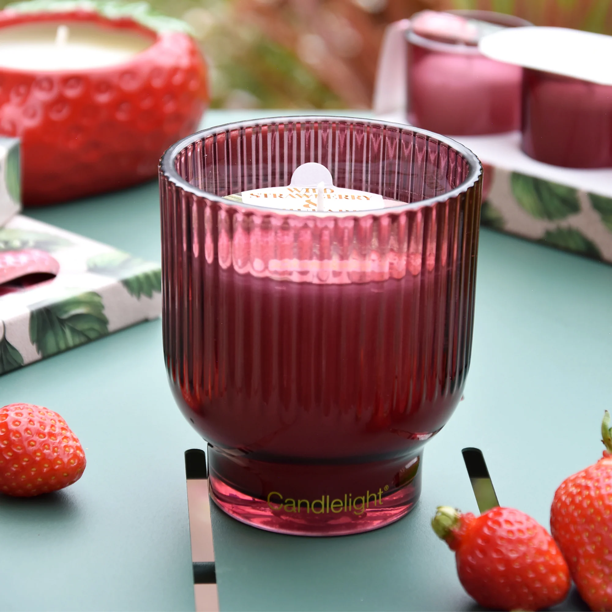 Medium Wild Strawberry & Rhubarb Footed Candle - Image 2