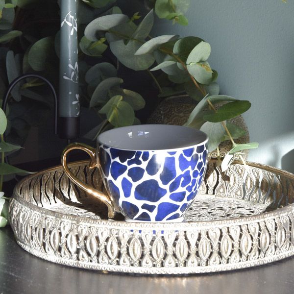Footed Mug Giraffe Spots Teal with Gold Handle - Image 2