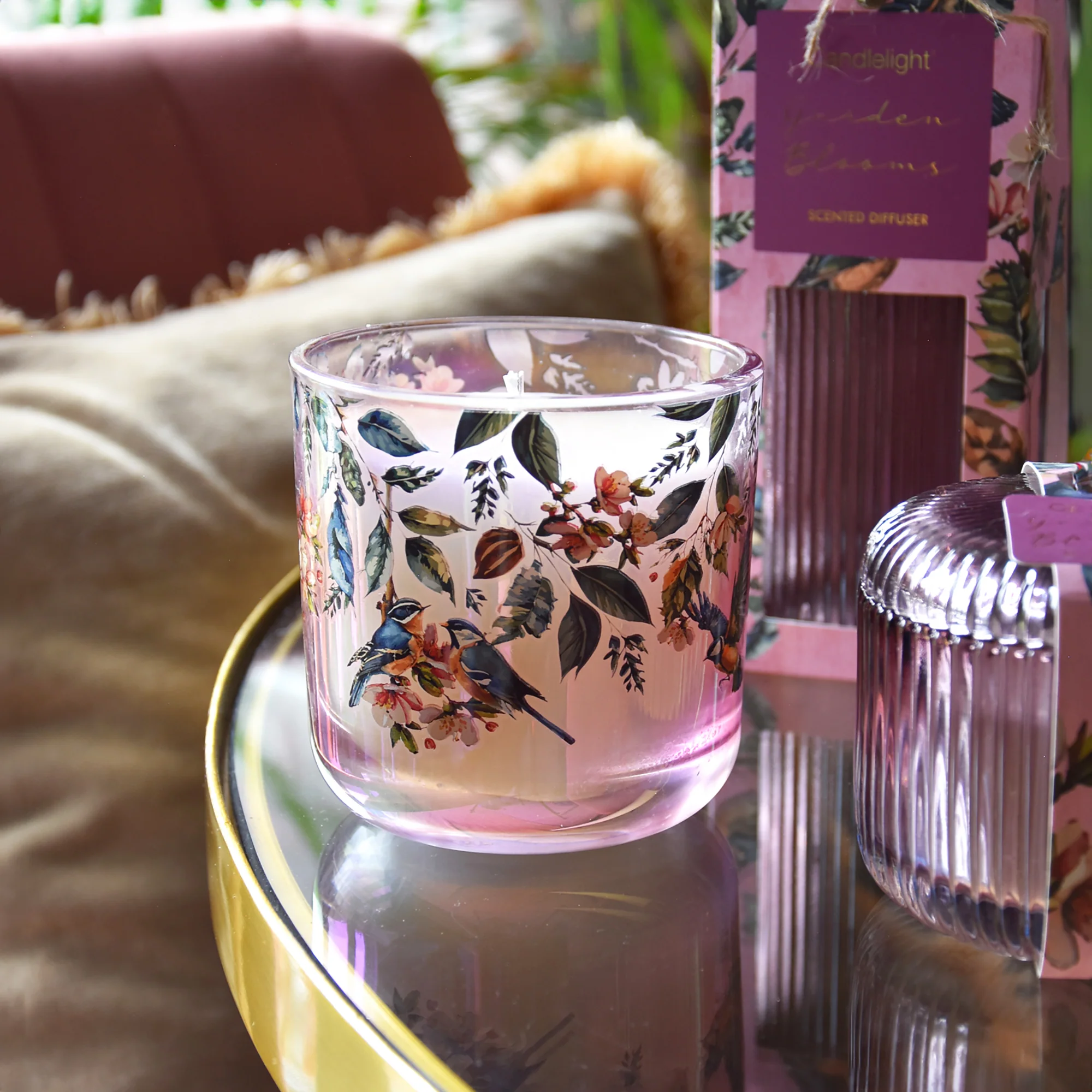 Garden Blooms and Plum LED Candle