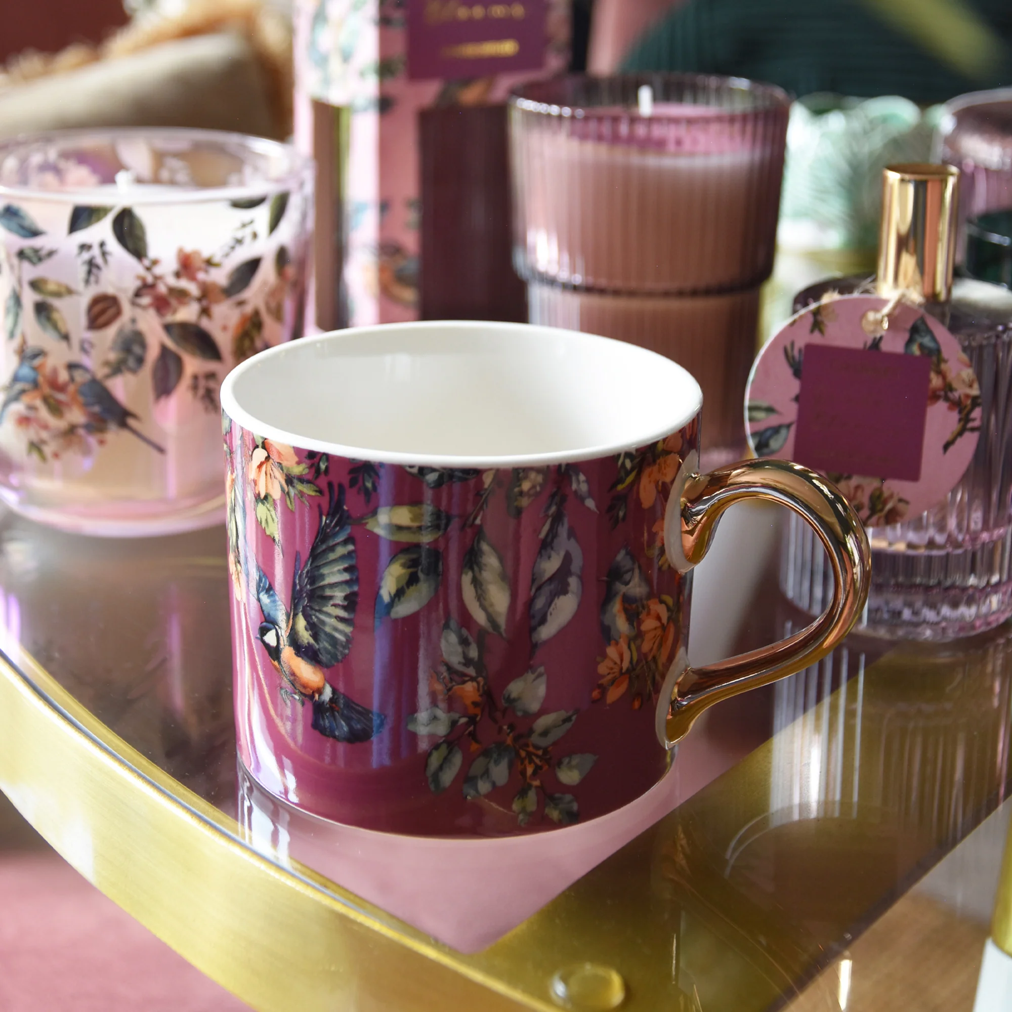 Garden Blooms Plum Mug with Gold Handle