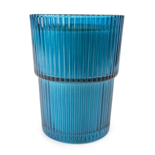 Garden Blooms Scented Large Blue Ridged Glass Candle - Image 2