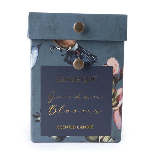 Garden Blooms Scented Small Blue Ridged Glass Candle - Image 2