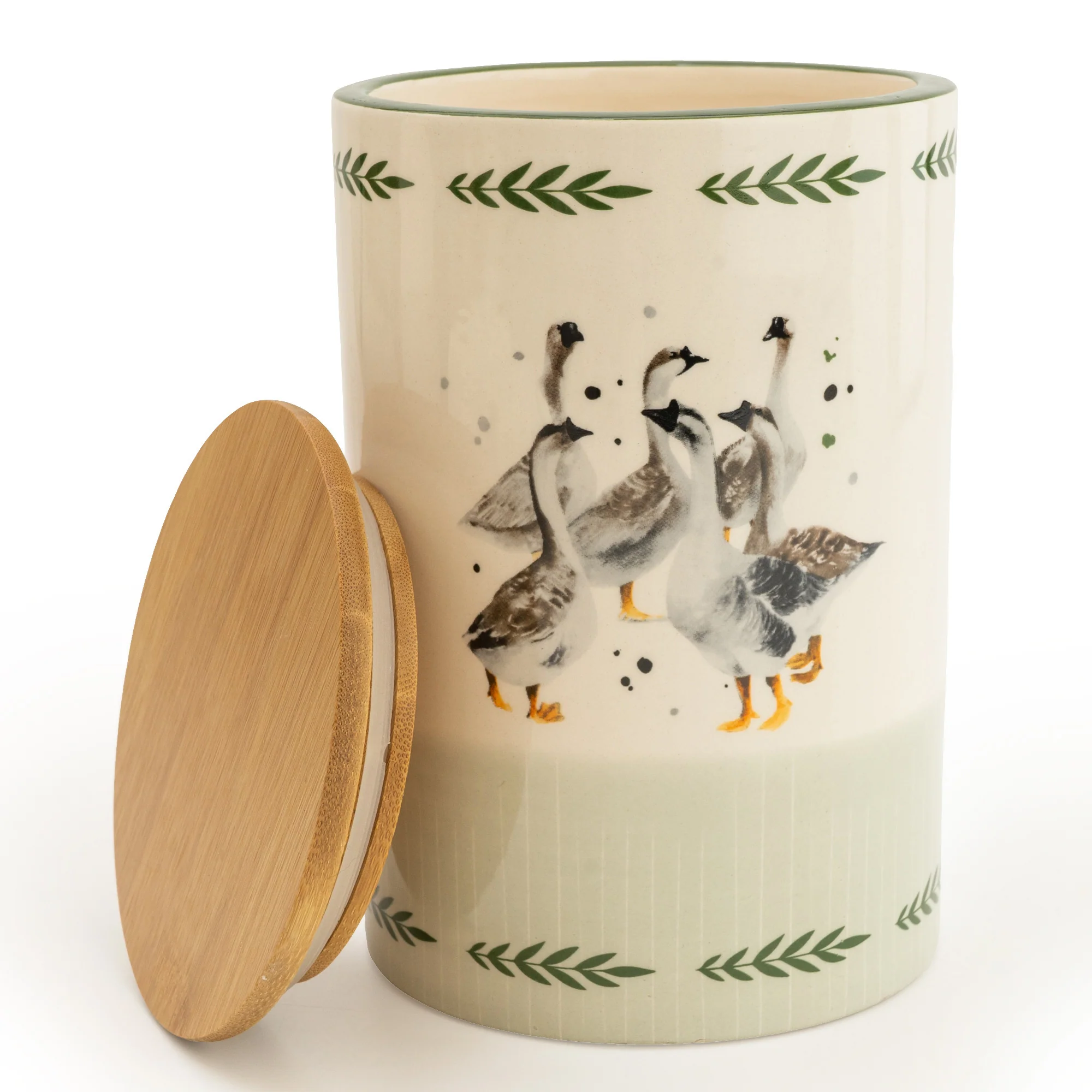 Rustic Geese Storage Jar with Wooden Lid - Image 2