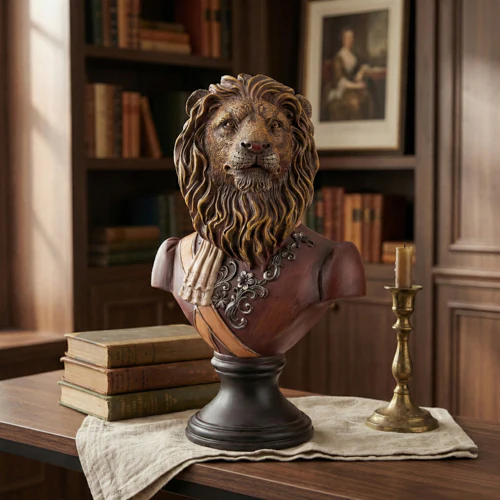 Gentry Lion Statue Bust on Round Base