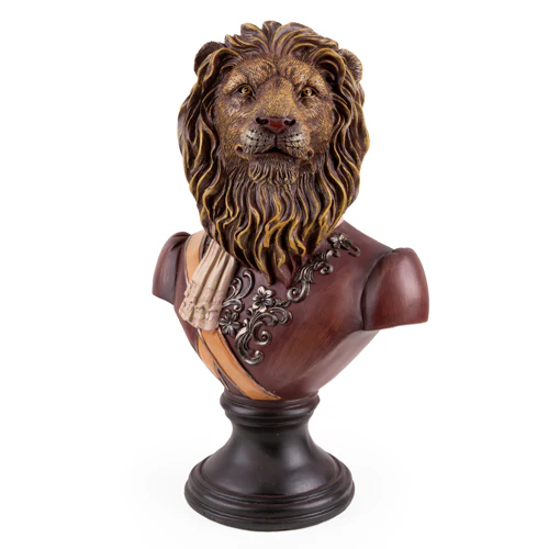 Gentry Lion Statue Bust on Round Base - Image 3
