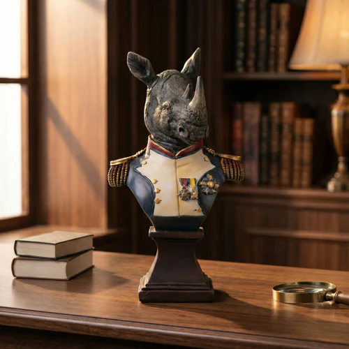 Gentry Rhino Ornament Bust on Square Base