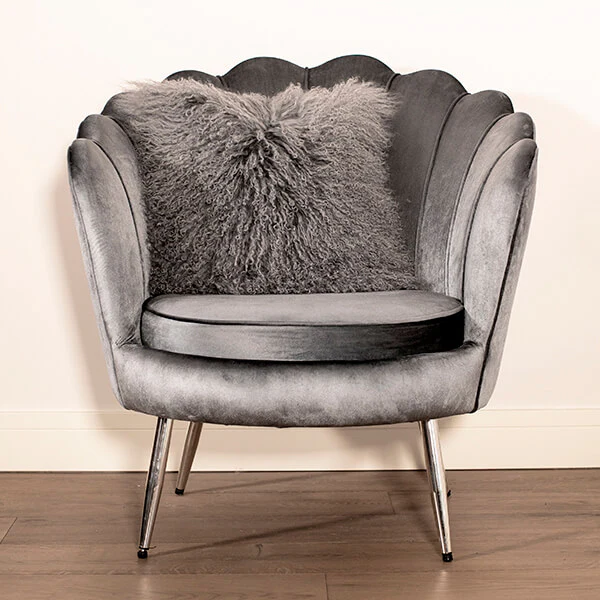 Genuine Grey Mongolian Lambswool and Suede Cushion - Image 2