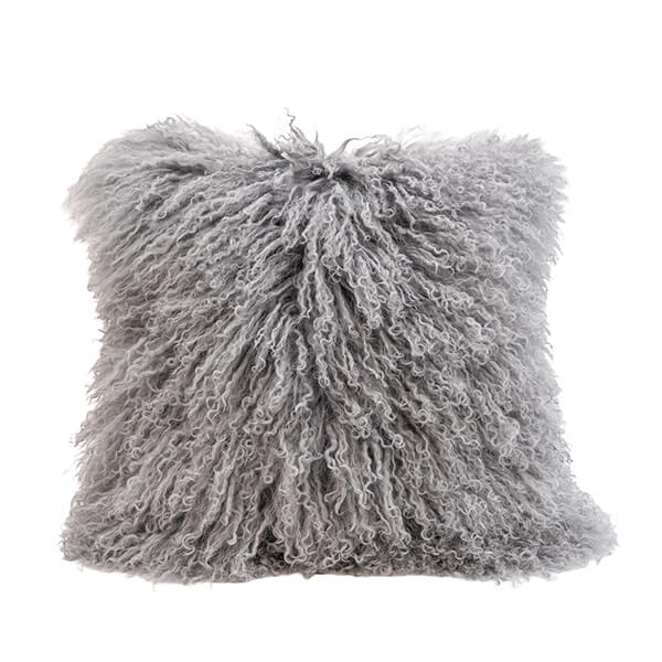 Genuine Grey Mongolian Lambswool and Suede Cushion - Image 3