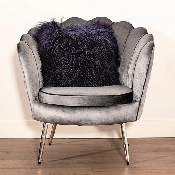 Genuine Navy Mongolian Lambswool and Suede Cushion - Image 2