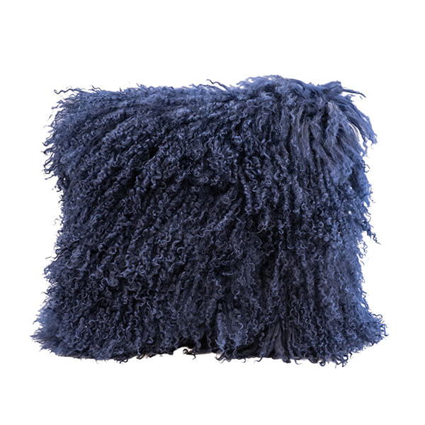 Genuine Navy Mongolian Lambswool and Suede Cushion - Image 3