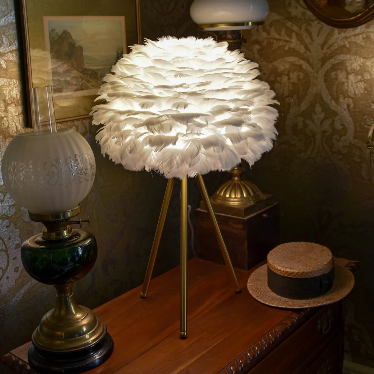Glamorous Brushed Brass Tripod Table Lamp