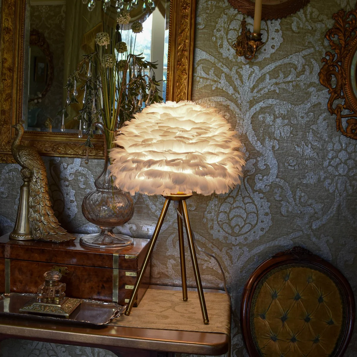 Glamorous Brushed Brass Tripod Table Lamp - Image 2