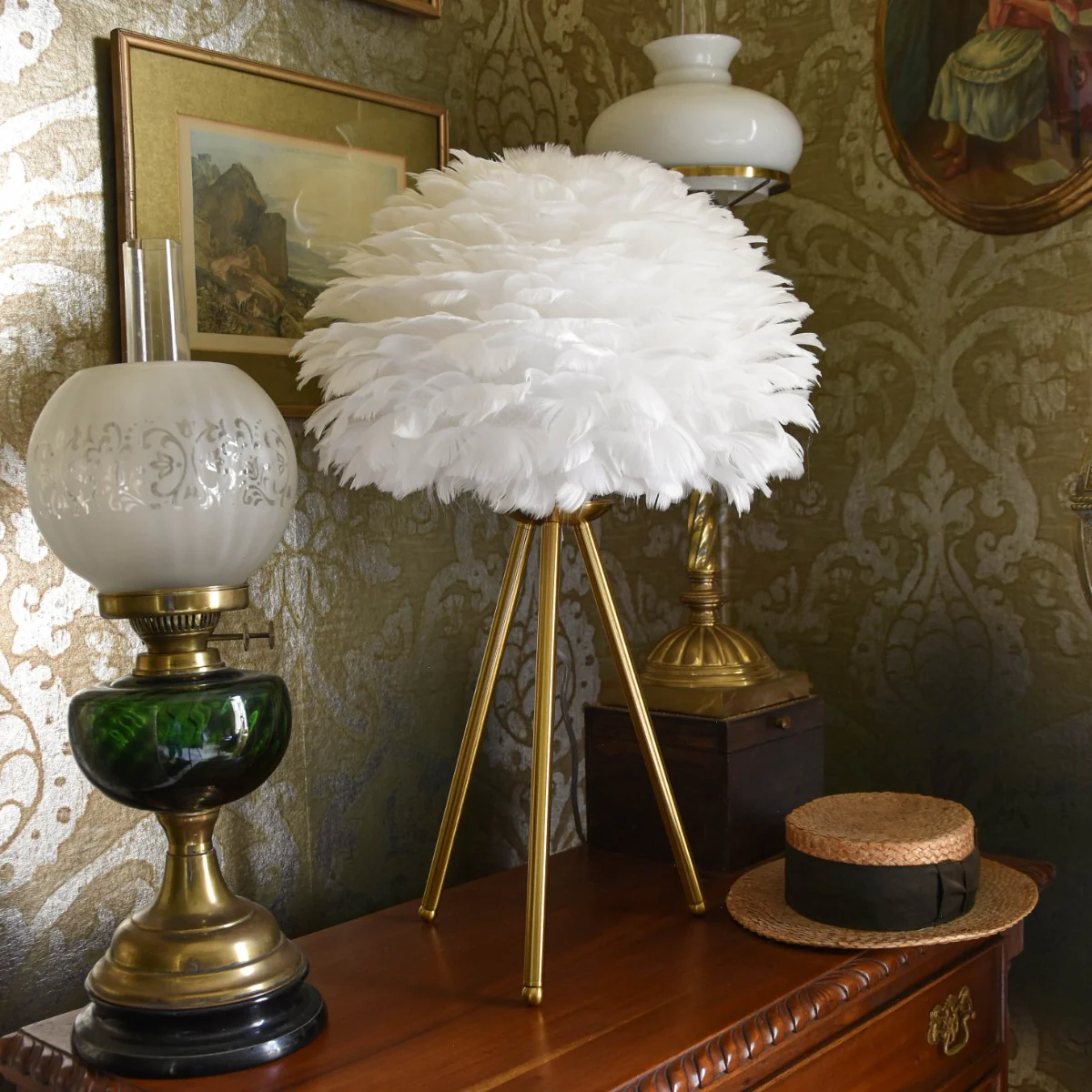 Glamorous Brushed Brass Tripod Table Lamp - Image 3