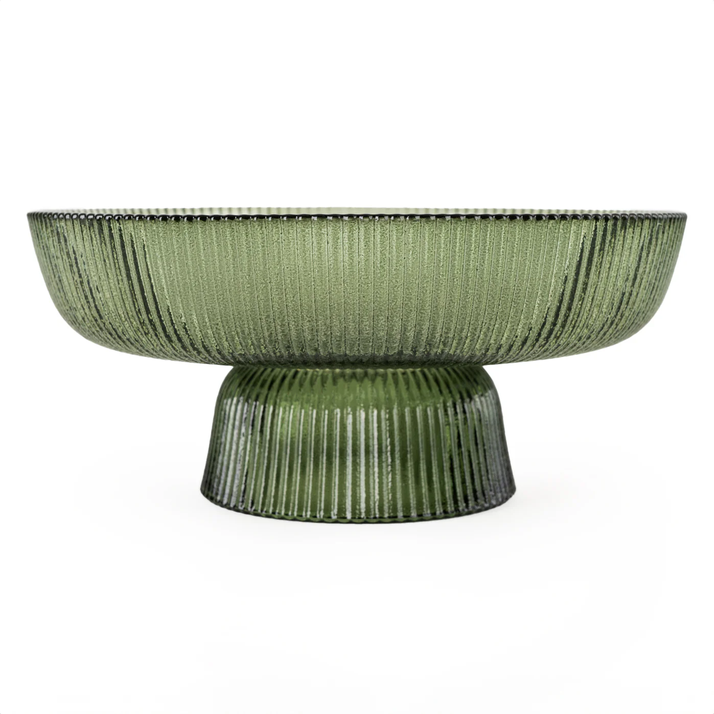 20CM Glass Bowl On Stand - Striped Green - Image 3