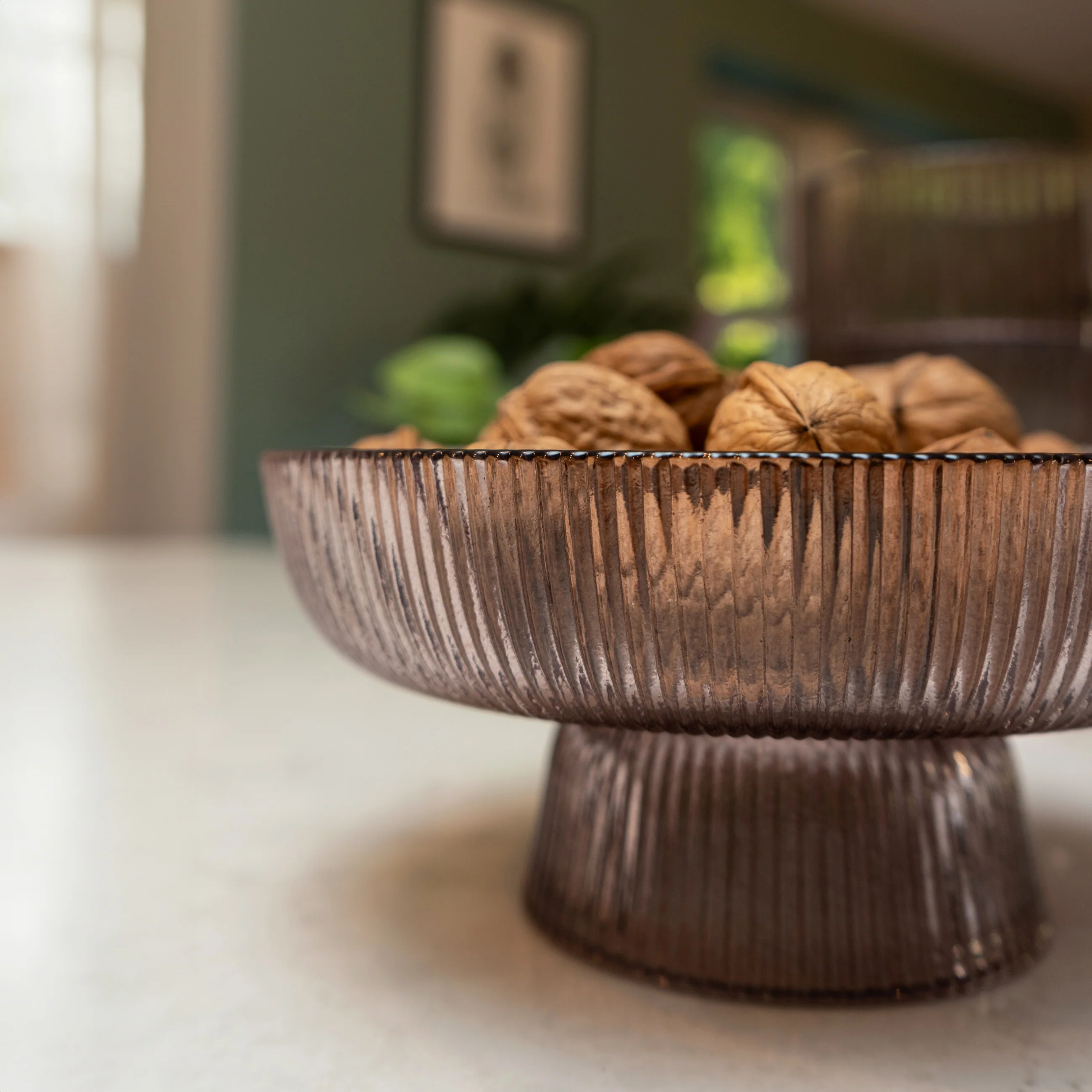 Glass Bowl On Stand Striped Plum - Image 2
