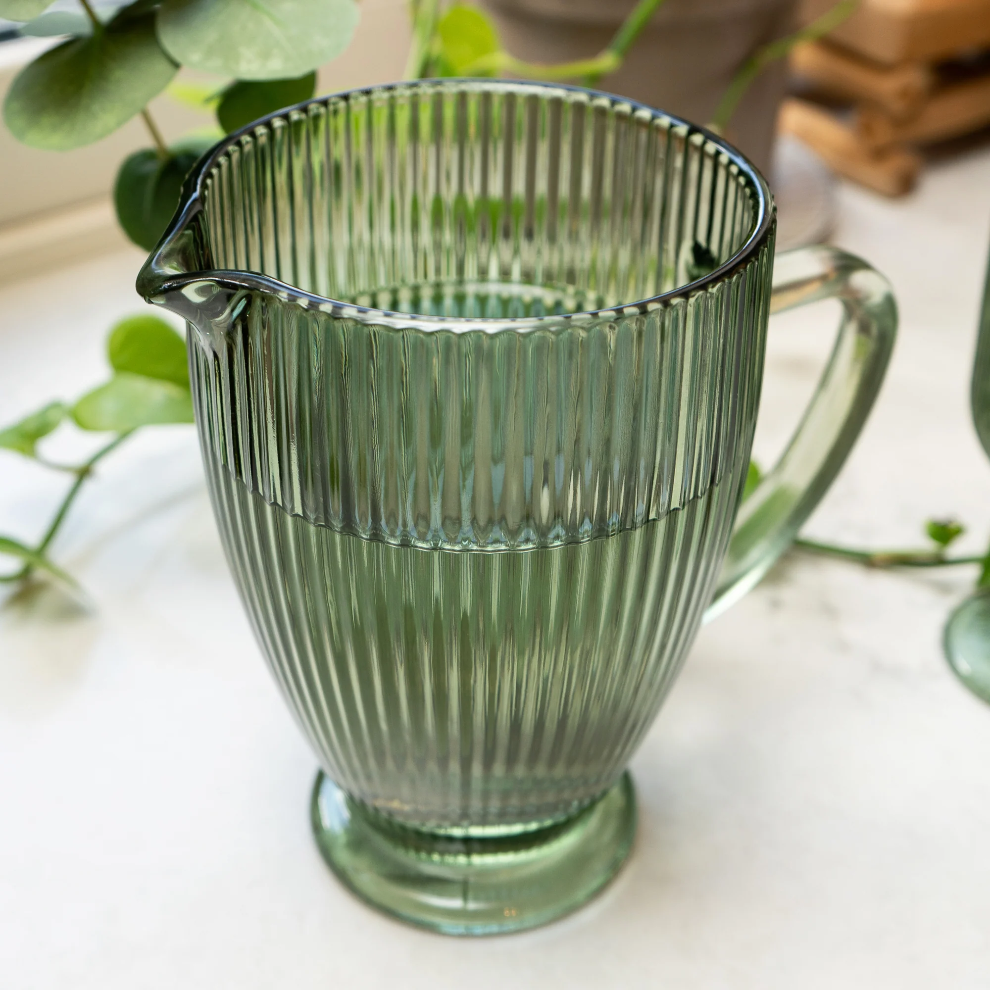 20CM Glass Jug Striped Green - Image 2
