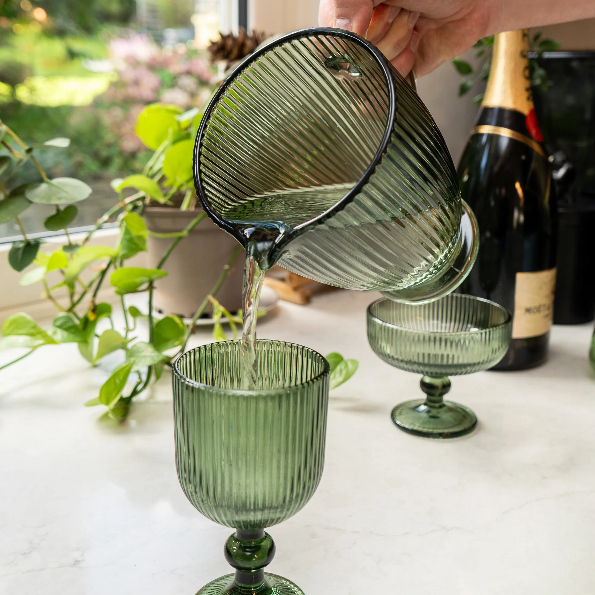 20CM Glass Jug Striped Green - Image 3