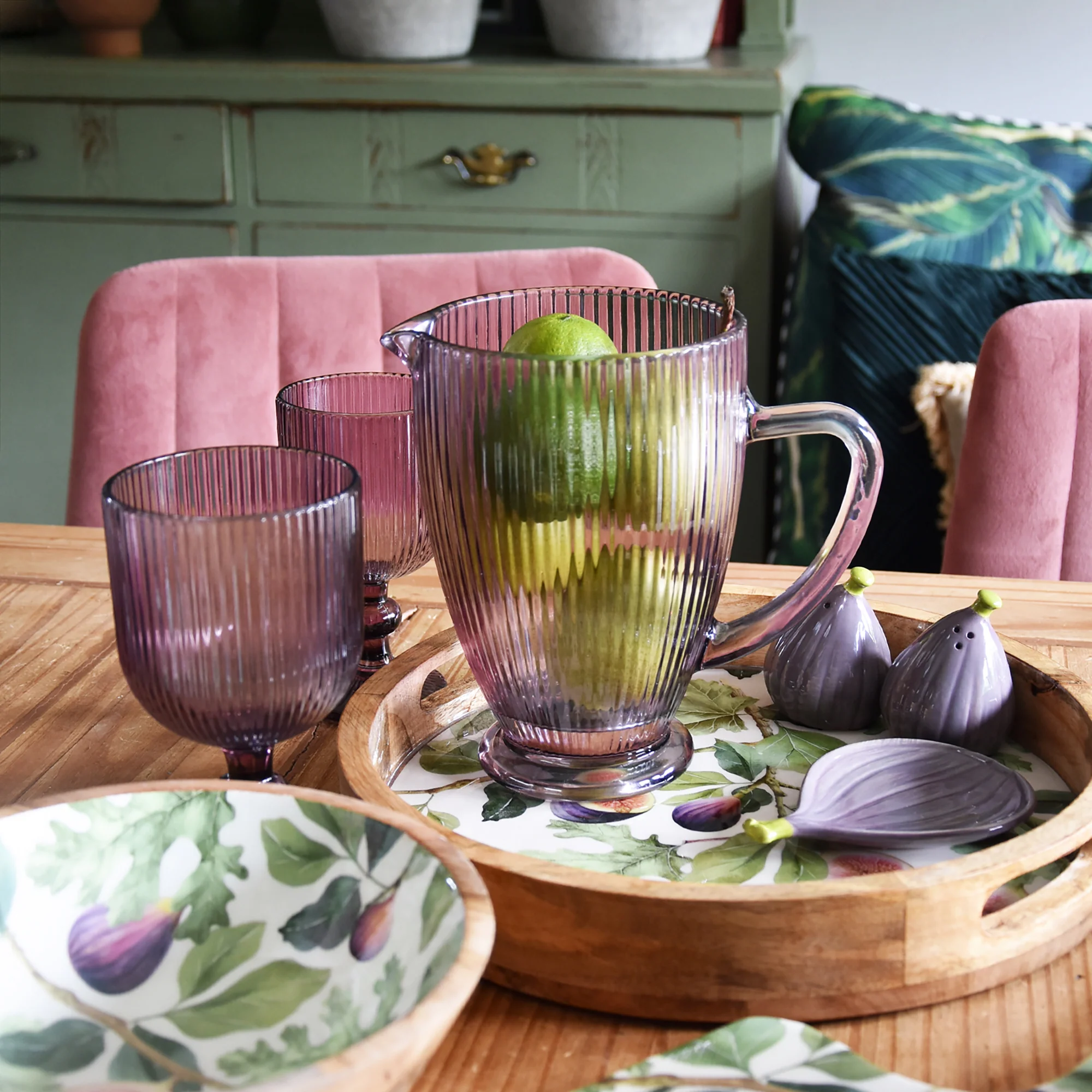 20CM Glass Jug Striped Plum