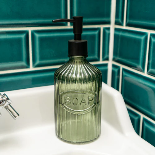 Glass Soap Dispenser with Black Pump - Green