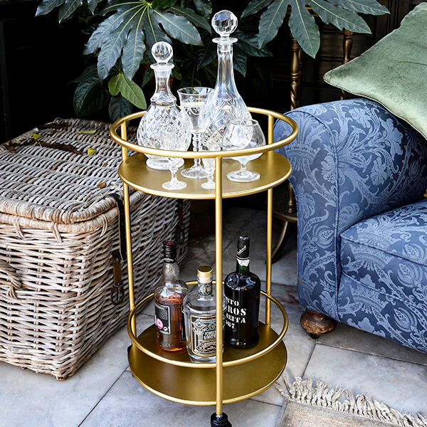 Small Round Drinks Trolley - Gold