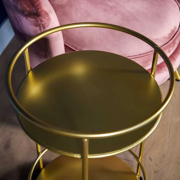 Small Round Drinks Trolley - Gold - Image 10