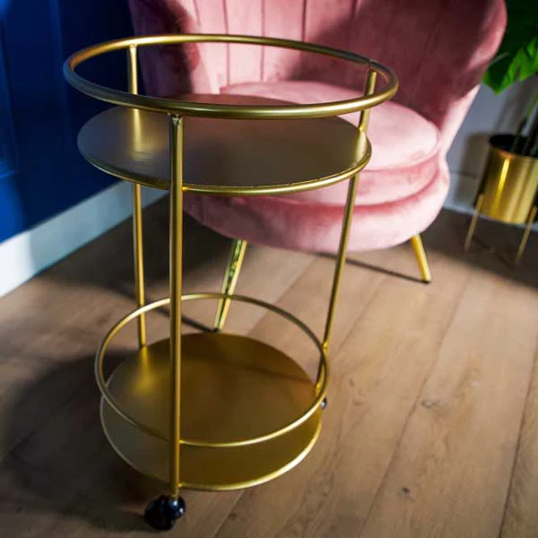 Small Round Drinks Trolley - Gold - Image 2
