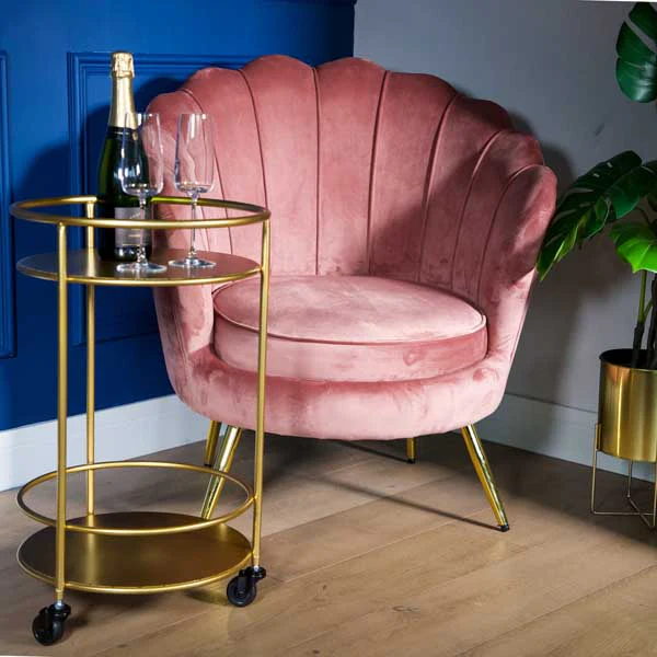Small Round Drinks Trolley - Gold - Image 4