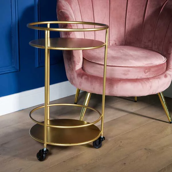 Small Round Drinks Trolley - Gold - Image 8