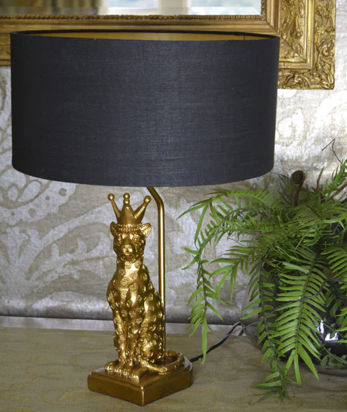 Elegant Gold Leopard Lamp Base with Bold Black Shade