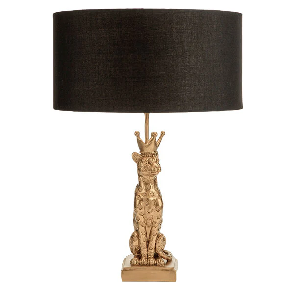 Elegant Gold Leopard Lamp Base with Bold Black Shade - Image 3