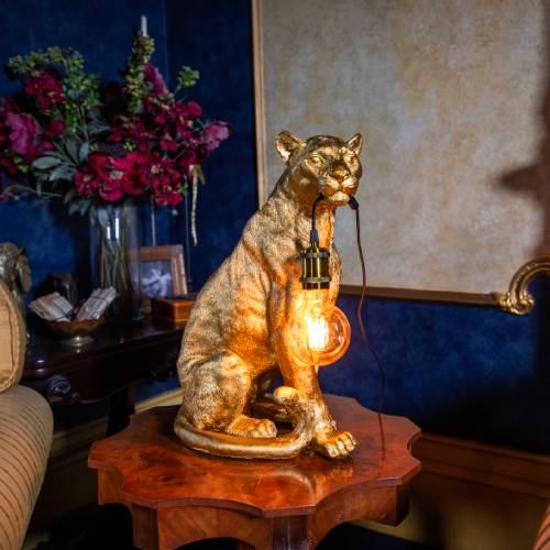 Gold Leopard Resin Lamp Base - Image 2