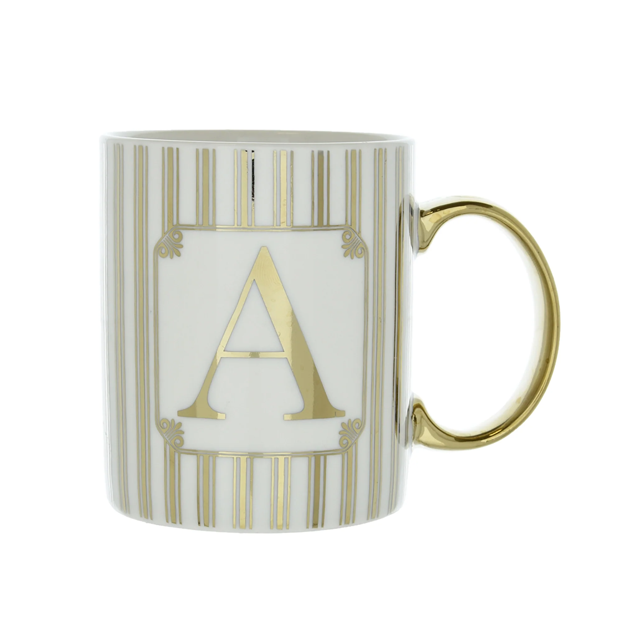 Gold and White Personalised Mug with a Gold Handle and Initial "A" Design - Image 2