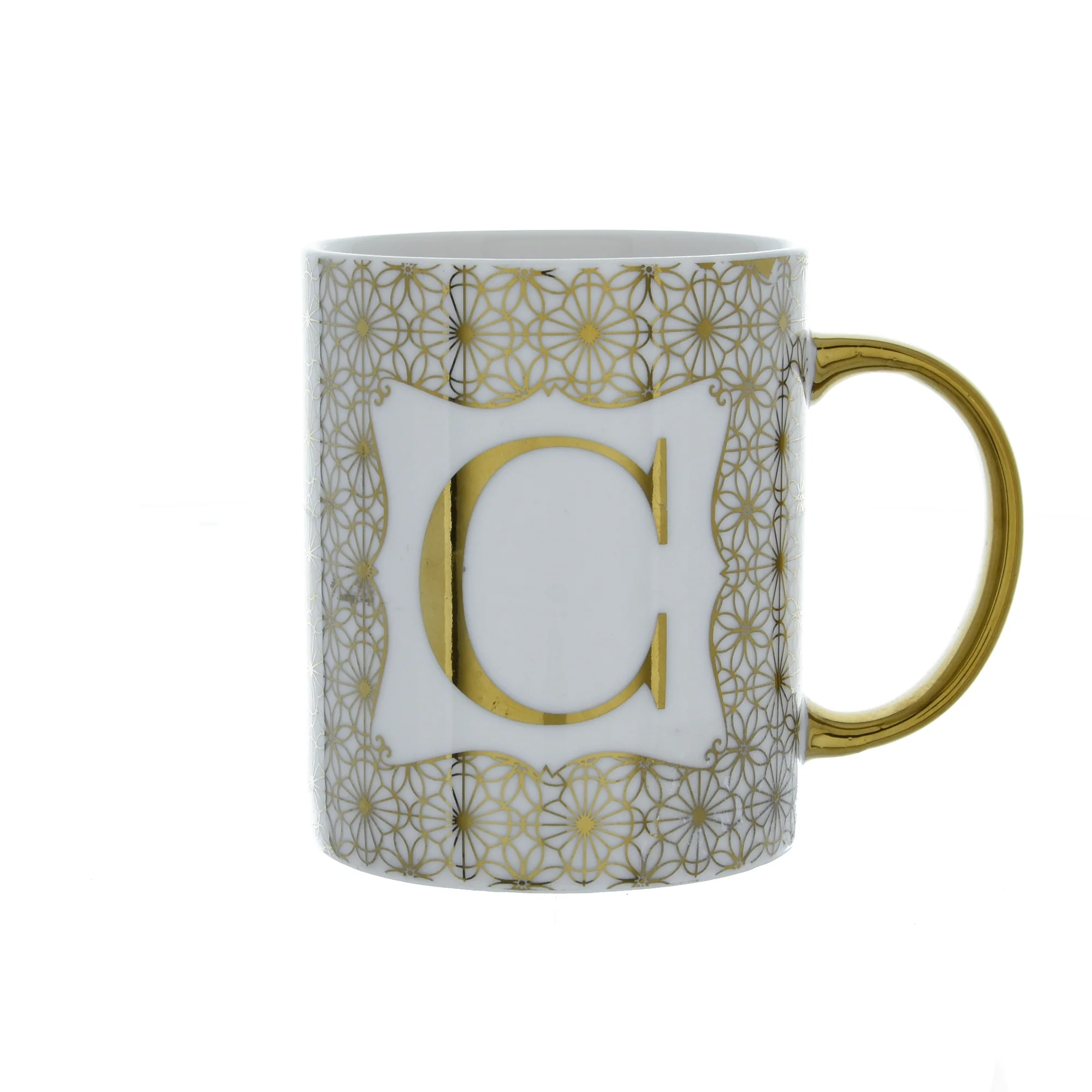 Gold and White Personalised Mug with a Gold Handle and Initial "C" Design - Image 2