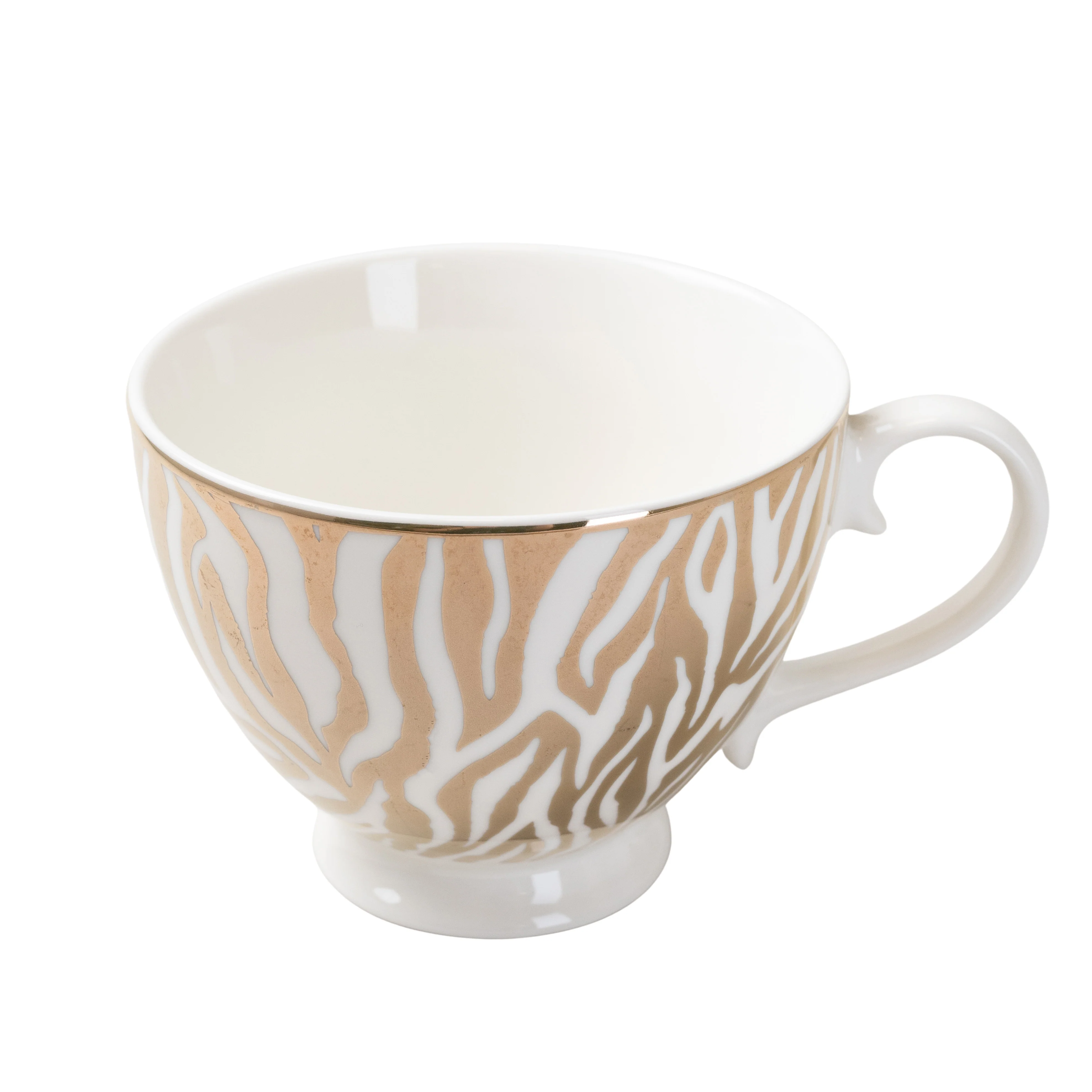 Gold and White Zebra Print Footed Mug with a White Handle - Image 2