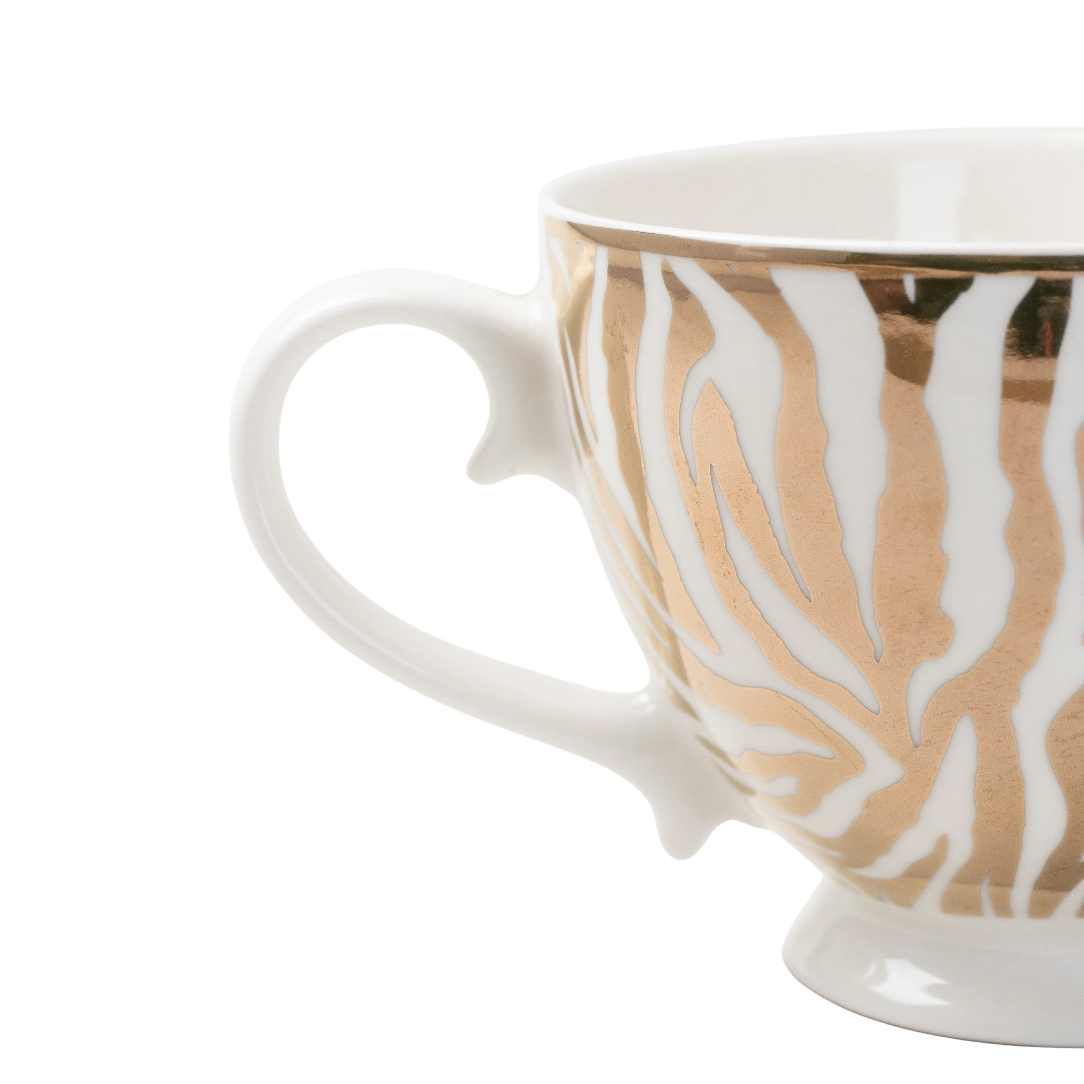 Gold and White Zebra Print Footed Mug with a White Handle - Image 3