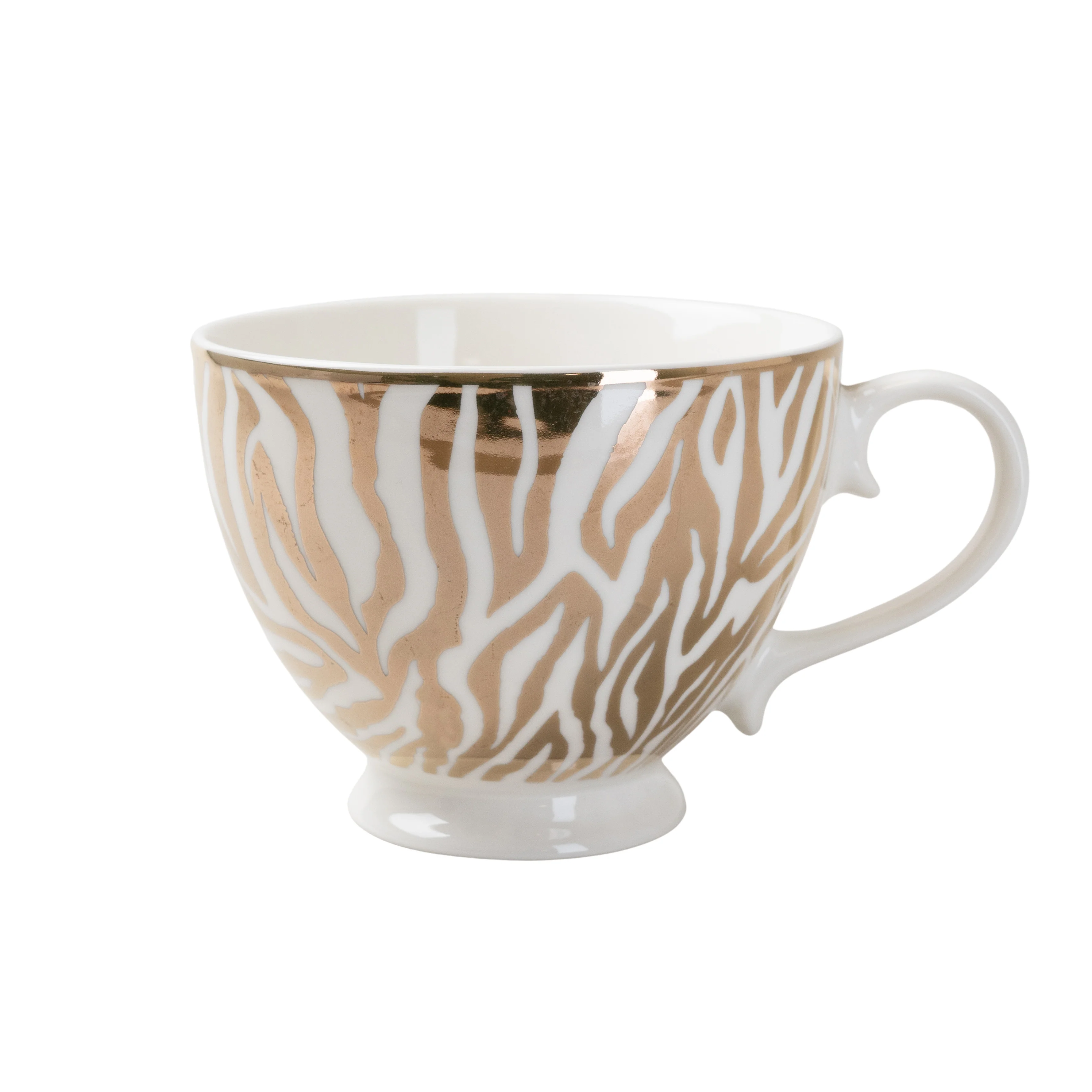 Gold and White Zebra Print Footed Mug with a White Handle - Image 4