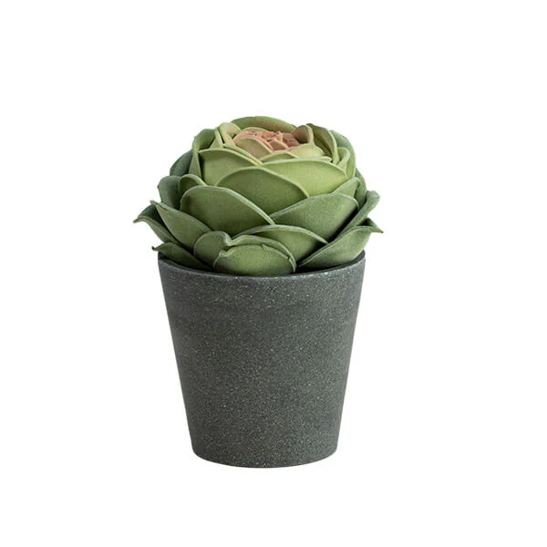Elegant Lifelike Green Faux Rose in Stylish Grey Pot - Image 2