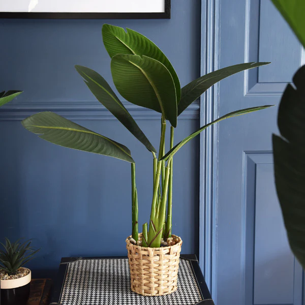 80CM Green Artificial Leaves in a Beige Wicker Pot - Image 3