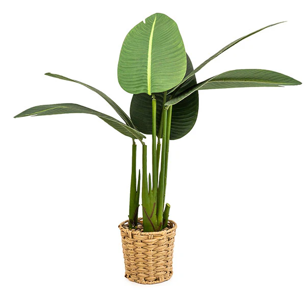 80CM Green Artificial Leaves in a Beige Wicker Pot - Image 4
