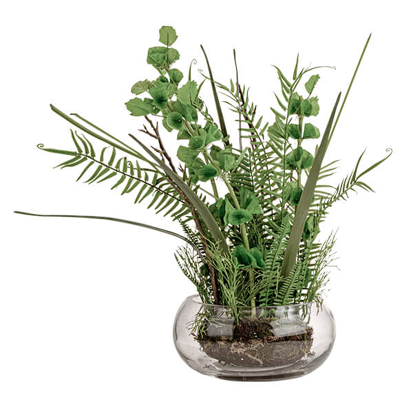 Serene Green Lifelike Plant Arrangement in Clear Glass Fishbowl - Image 2