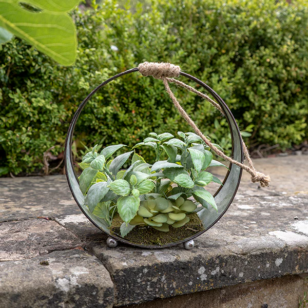 Green Artificial Succulent Plant in a Black Round Iron Pot