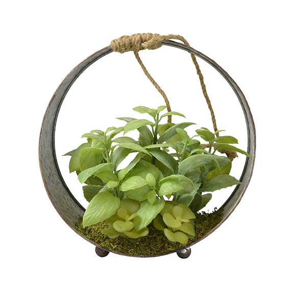 Green Artificial Succulent Plant in a Black Round Iron Pot - Image 2