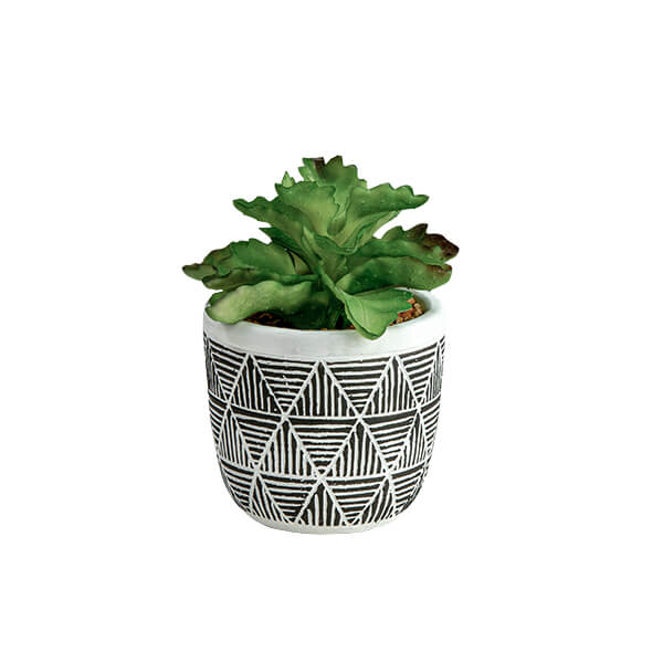 Chic Green Lifelike Succulent in Black and White Geometric Pot - Image 2