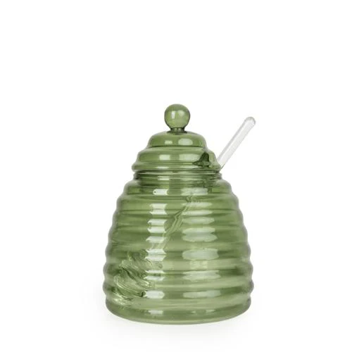 Green Glass Honey Jar with Bee Lid - Image 2