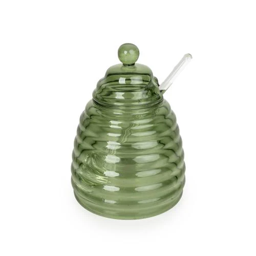 Green Glass Honey Jar with Bee Lid - Image 3