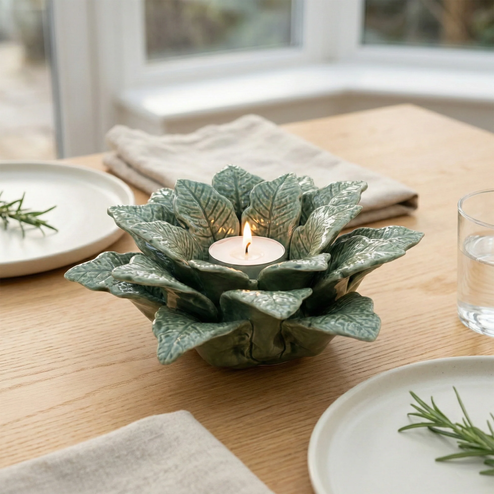 Green Leaf Tea Candle Holder